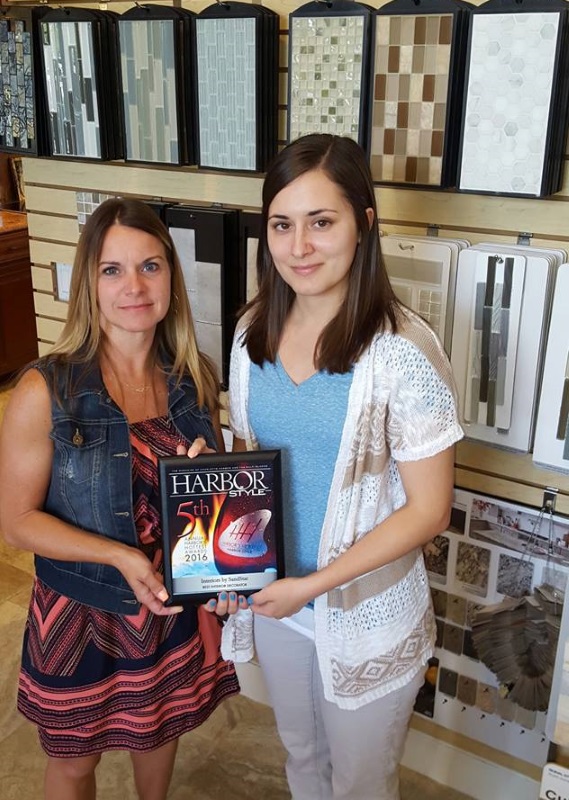 Cheryl and Jessica posing with SandStar Interior's 2016 'Harbor's Hottest' Finalist Award